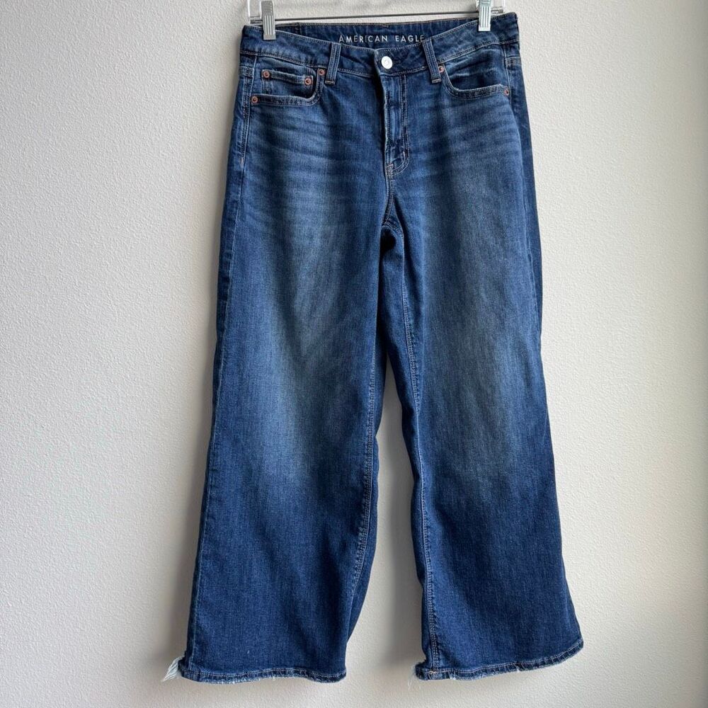 American Eagle Low Rise Baggy Wide Leg Jeans Womens 4 SHORT Stretch Denim 90s